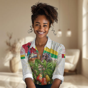 Guinea-Bissau Independence Day Women Casual Shirt African Wildlife Cashew Harvest National Flag