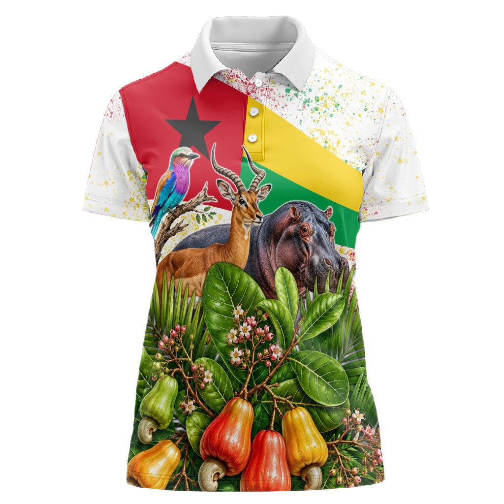 Guinea-Bissau Independence Day Women Polo Shirt African Wildlife Cashew Harvest National Flag