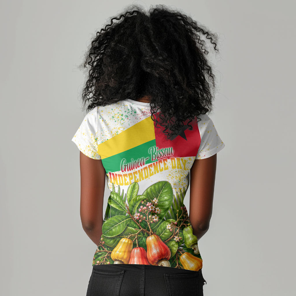 Guinea-Bissau Independence Day Women V-Neck T-Shirt African Wildlife Cashew Harvest National Flag