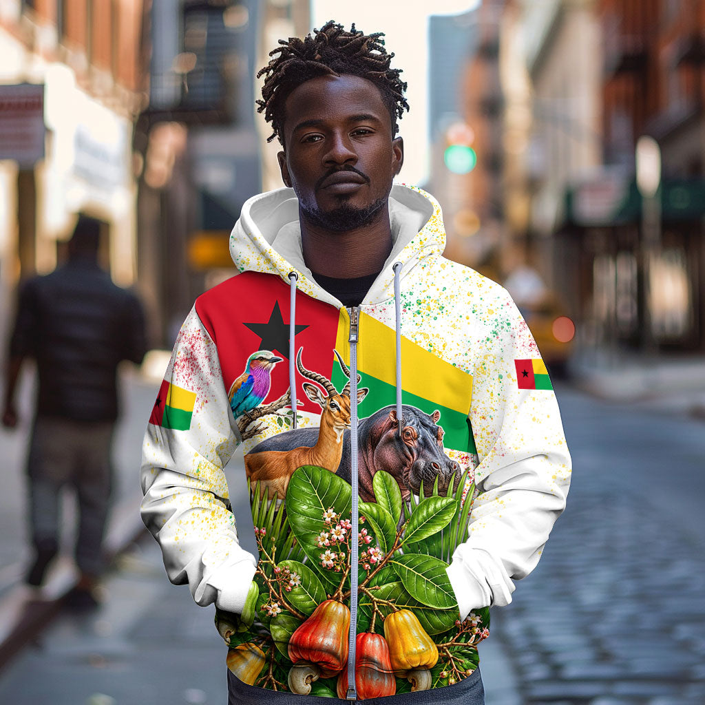 Guinea-Bissau Independence Day Zip Hoodie African Wildlife Cashew Harvest National Flag
