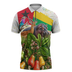 Guinea-Bissau Independence Day Zipper Polo Shirt African Wildlife Cashew Harvest National Flag