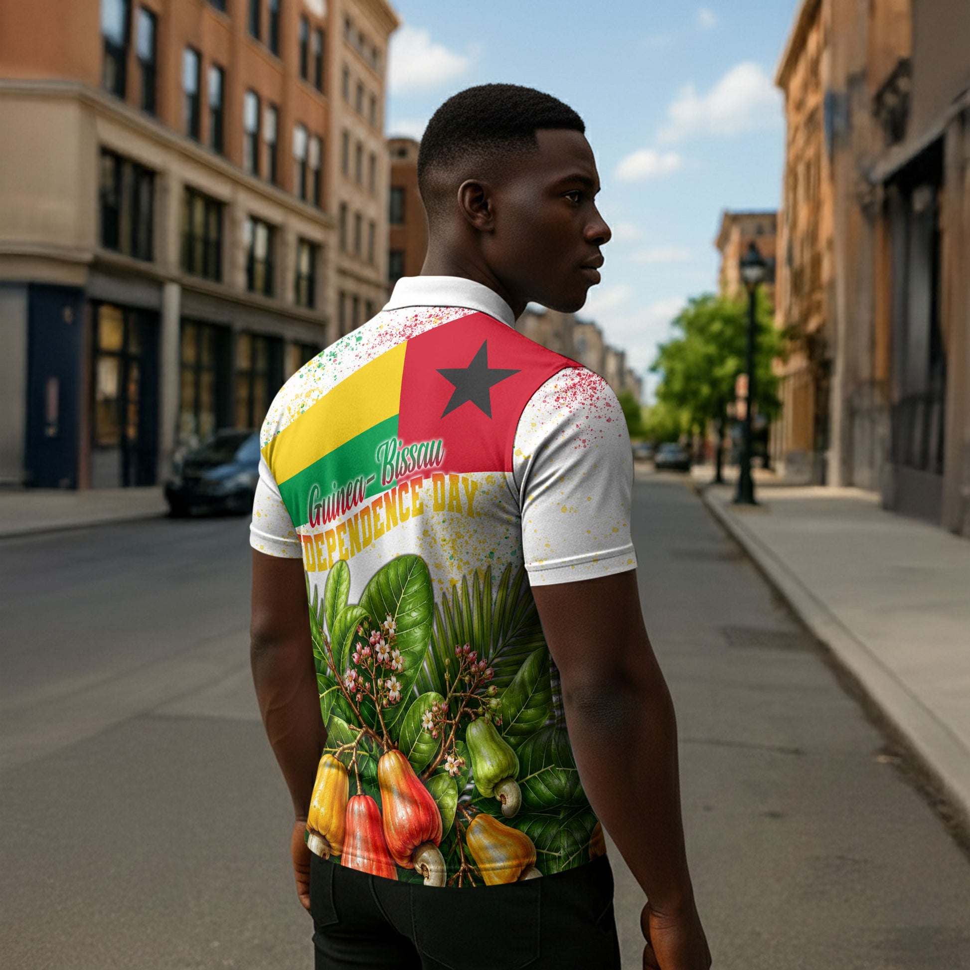 Guinea-Bissau Independence Day Zipper Polo Shirt African Wildlife Cashew Harvest National Flag