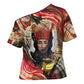 Amunet Cross Shoulder Shirt with Egyptian Queen Portrait Ancient Mythology