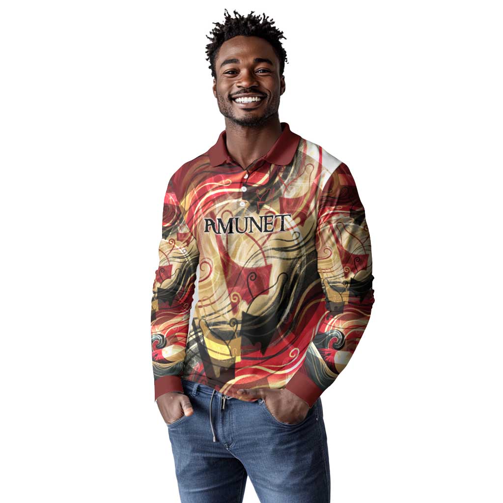 Amunet Long Sleeve Polo Shirt with Egyptian Queen Portrait Ancient Mythology