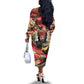 Amunet Off The Shoulder Long Sleeve Dress with Egyptian Queen Portrait Ancient Mythology