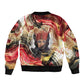 Amunet Sleeve Zip Bomber Jacket with Egyptian Queen Portrait Ancient Mythology