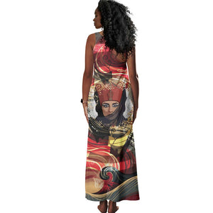 Amunet Tank Maxi Dress with Egyptian Queen Portrait Ancient Mythology