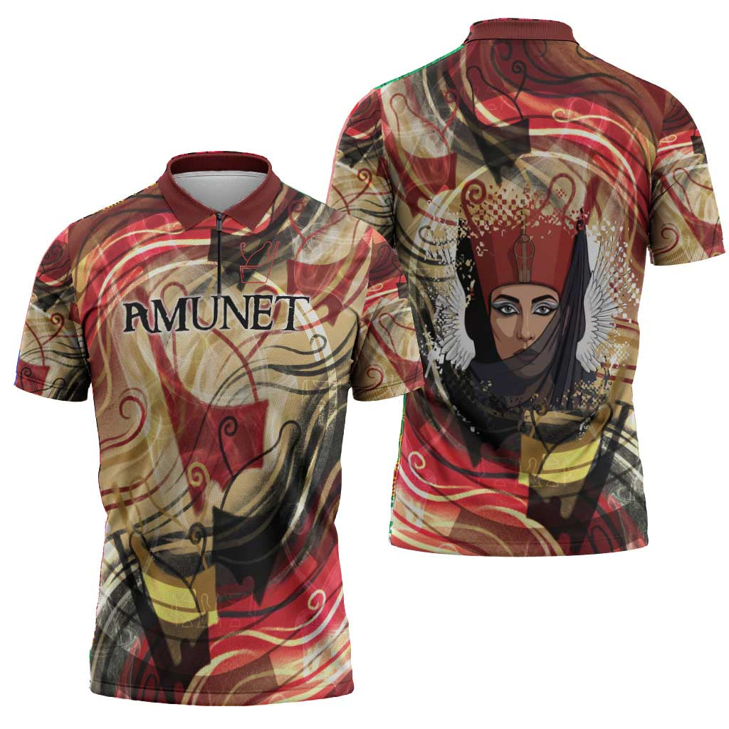 Amunet Zipper Polo Shirt with Egyptian Queen Portrait Ancient Mythology