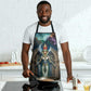 Amunet Ancient Temple Egyptian Apron with Golden Serpent Mythology in Teal Tones