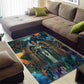 Amunet Ancient Temple Egyptian Area Rug with Golden Serpent Mythology in Teal Tones