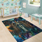 Amunet Ancient Temple Egyptian Area Rug with Golden Serpent Mythology in Teal Tones
