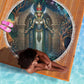 Amunet Ancient Temple Egyptian Beach Blanket with Golden Serpent Mythology in Teal Tones