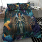 Amunet Ancient Temple Egyptian Bedding Set with Golden Serpent Mythology in Teal Tones