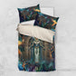 Amunet Ancient Temple Egyptian Bedding Set with Golden Serpent Mythology in Teal Tones