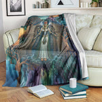 Amunet Ancient Temple Egyptian Blanket with Golden Serpent Mythology in Teal Tones