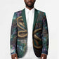 Amunet Ancient Temple Egyptian Blazer with Golden Serpent Mythology in Teal Tones
