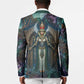 Amunet Ancient Temple Egyptian Blazer with Golden Serpent Mythology in Teal Tones