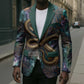 Amunet Ancient Temple Egyptian Blazer with Golden Serpent Mythology in Teal Tones