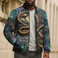 Amunet Ancient Temple Egyptian Bomber Puffer Jacket with Golden Serpent Mythology in Teal Tones