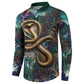 Amunet Ancient Temple Egyptian Button Sweatshirt with Golden Serpent Mythology in Teal Tones