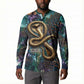 Amunet Ancient Temple Egyptian Button Sweatshirt with Golden Serpent Mythology in Teal Tones
