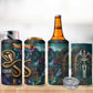 Amunet Ancient Temple Egyptian 4 in 1 Can Cooler Tumbler with Golden Serpent Mythology in Teal Tones
