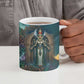 Amunet Ancient Temple Egyptian Ceramic Mug with Golden Serpent Mythology in Teal Tones