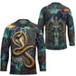Amunet Ancient Temple Egyptian Hockey Jersey with Golden Serpent Mythology in Teal Tones