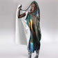 Amunet Ancient Temple Egyptian Hooded Blanket with Golden Serpent Mythology in Teal Tones