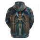 Amunet Ancient Temple Egyptian Hoodie with Golden Serpent Mythology in Teal Tones