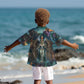 Amunet Ancient Temple Egyptian Kid Hawaiian Shirt with Golden Serpent Mythology in Teal Tones