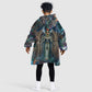 Amunet Ancient Temple Egyptian Kid Wearable Blanket Hoodie with Golden Serpent Mythology in Teal Tones