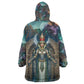 Amunet Ancient Temple Egyptian Kid Wearable Blanket Hoodie with Golden Serpent Mythology in Teal Tones