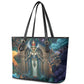 Amunet Ancient Temple Egyptian Leather Tote Bag with Golden Serpent Mythology in Teal Tones