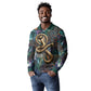 Amunet Ancient Temple Egyptian Long Sleeve Polo Shirt with Golden Serpent Mythology in Teal Tones