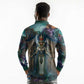 Amunet Ancient Temple Egyptian Long Sleeve Polo Shirt with Golden Serpent Mythology in Teal Tones