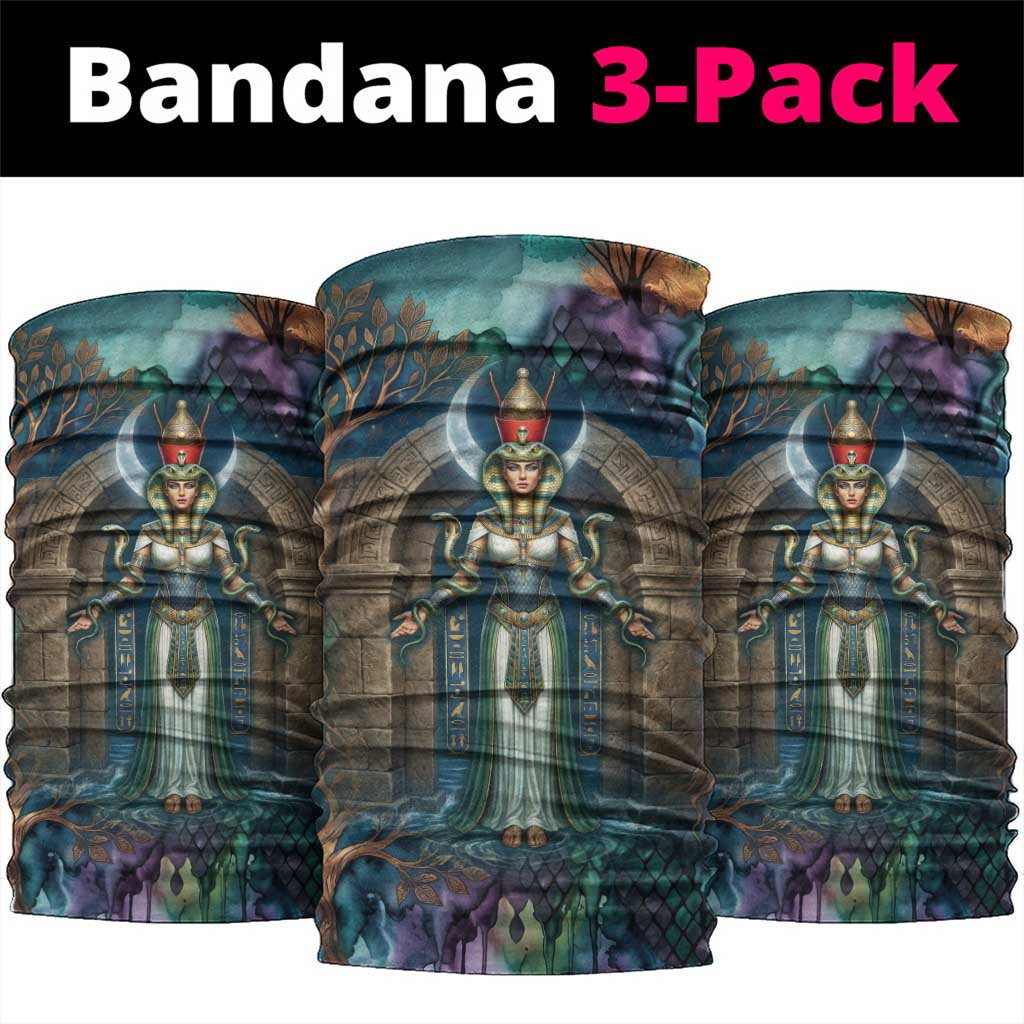 Amunet Ancient Temple Egyptian Neck Gaiter with Golden Serpent Mythology in Teal Tones