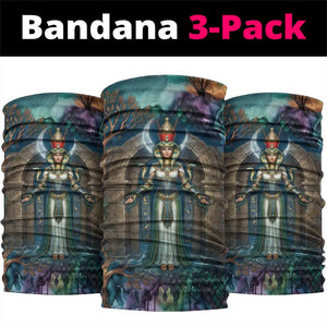 Amunet Ancient Temple Egyptian Neck Gaiter with Golden Serpent Mythology in Teal Tones