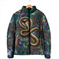 Amunet Ancient Temple Egyptian Padded Jacket with Golden Serpent Mythology in Teal Tones