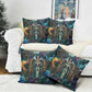 Amunet Ancient Temple Egyptian Pillow Cover with Golden Serpent Mythology in Teal Tones