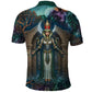 Amunet Ancient Temple Egyptian Polo Shirt with Golden Serpent Mythology in Teal Tones