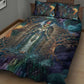 Amunet Ancient Temple Egyptian Quilt Bed Set with Golden Serpent Mythology in Teal Tones