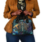 Amunet Ancient Temple Egyptian Shoulder Handbag with Golden Serpent Mythology in Teal Tones