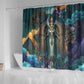 Amunet Ancient Temple Egyptian Shower Curtain with Golden Serpent Mythology in Teal Tones