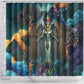 Amunet Ancient Temple Egyptian Shower Curtain with Golden Serpent Mythology in Teal Tones