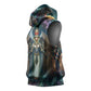 Amunet Ancient Temple Egyptian Sleeveless Hoodie with Golden Serpent Mythology in Teal Tones