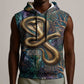 Amunet Ancient Temple Egyptian Sleeveless Hoodie with Golden Serpent Mythology in Teal Tones