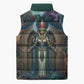 Amunet Ancient Temple Egyptian Sleeveless Puffer Jacket with Golden Serpent Mythology in Teal Tones