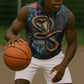 Amunet Ancient Temple Egyptian Sleeveless Zip Hoodie with Golden Serpent Mythology in Teal Tones