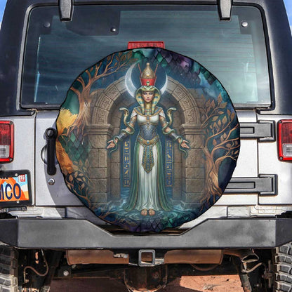 Amunet Ancient Temple Egyptian Spare Tire Cover with Golden Serpent Mythology in Teal Tones